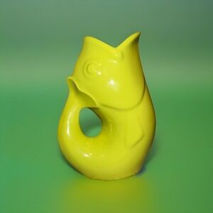 Lime Green GURGLE POT CERAMIC FISH KOI PITCHER 9 1/2" Gurgles When Poured - EUC